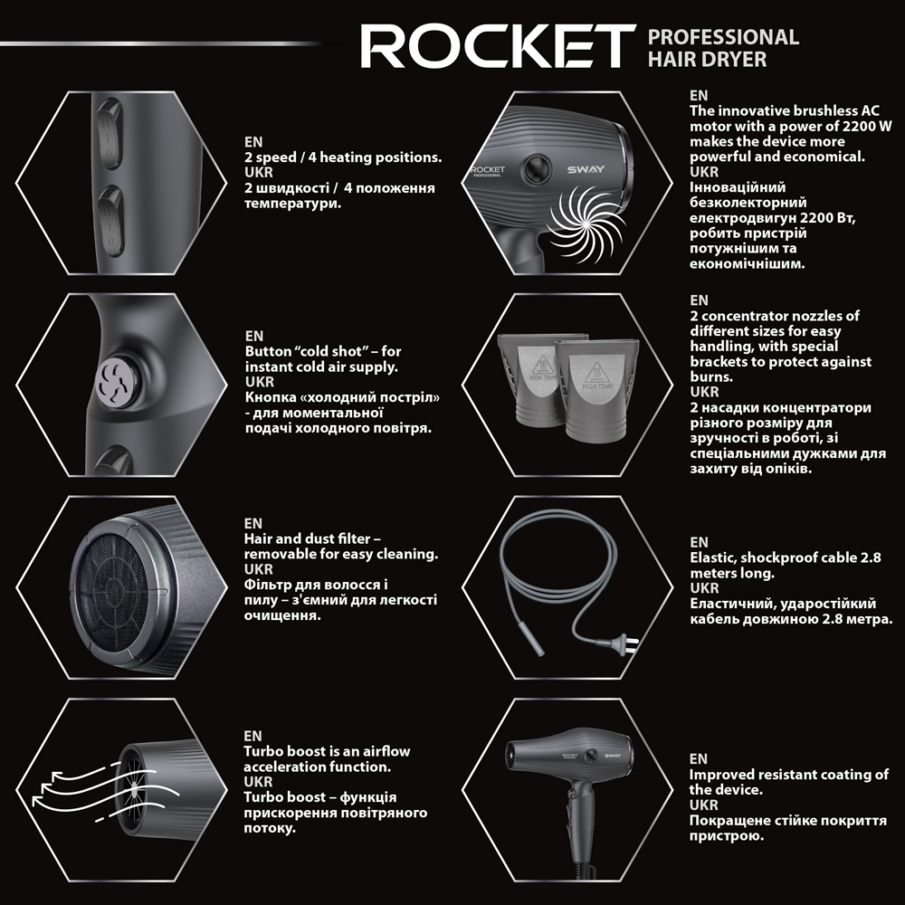 Профессиональный фен Sway Rocket 2200 Вт (115 6006)