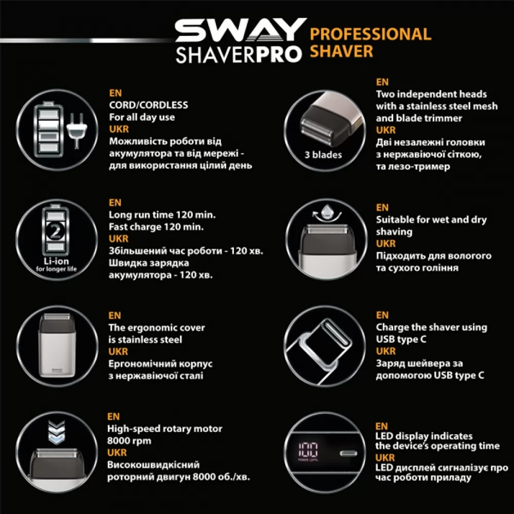 Професійна електробритва Sway Shaver Pro Black - 3
