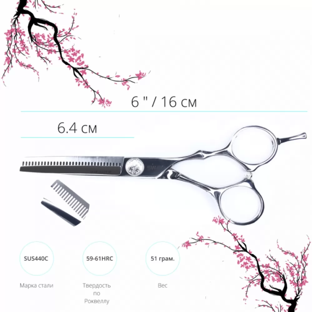Технические характеристики Набор парикмахерских ножниц Sway Infinite 108 размер 5,5. - 4